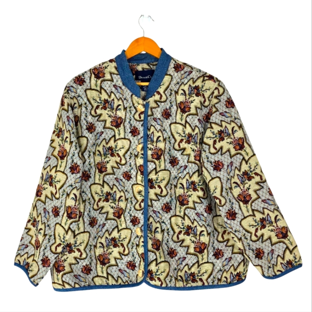 Vintage Denim & Co Quilted Novelty Paisley Floral Tapestry Coat Size 1X